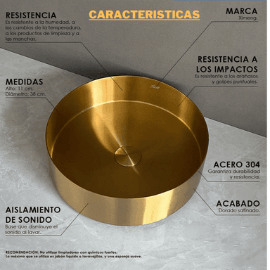 LAVAMANOS XM LA30407-R38 BOWL CIRCULAR ACERO CON DESAGUE DORADO - 3