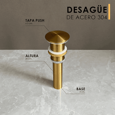 LAVAMANOS XM LA30407-R38 BOWL CIRCULAR ACERO CON DESAGUE DORADO - 4