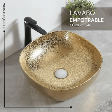 LAVAMANOS FRATELLI 248 BOWL LOZA CUADRADO TEXTURADO 41X41X14 DORADO - 2