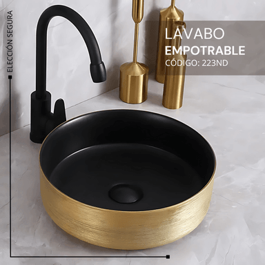 LAVAMANOS FRATELLI 223ND BOWL LOZA CIRCULAR DORADO CON NEGRO - 2