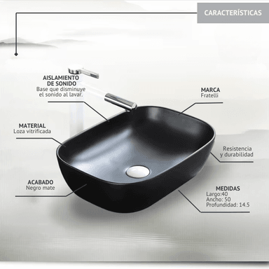 LAVAMANOS FRATELLI T05 BOWL LOZA CUADRADO NEGRO - 4