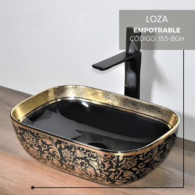 LAVAMANOS FRATELLI 153-BGH BOWL LOZA RECTANGULAR NEGRO CON DORADO - 2