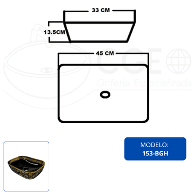 LAVAMANOS FRATELLI 153-BGH BOWL LOZA RECTANGULAR NEGRO CON DORADO - 3