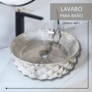 LAVAMANOS FRATELLI 463-7 BOWL LOZA CIRCULAR MARMOLEADO BLANCO CON CELESTE DIAMANTE - 2