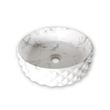 LAVAMANOS FRATELLI 463-6 BOWL LOZA CIRCULAR MARMOLEADO BLANCO CON GRIS DIAMANTE