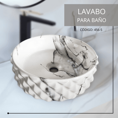 LAVAMANOS FRATELLI 456-5 BOWL LOZA CIRCULAR MARMOLEADO CON NEGRO BLANCO - 2