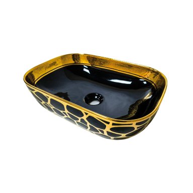 LAVAMANOS FRATELLI 153-BGA BOWL LOZA RECTANGULAR NEGRO CON DORADO