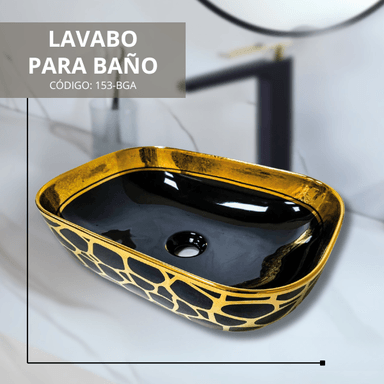 LAVAMANOS FRATELLI 153-BGA BOWL LOZA RECTANGULAR NEGRO CON DORADO - 2