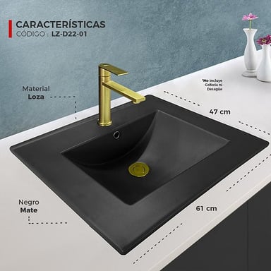 LAVAMANOS XM LZ-D22-01 LAVABO LOZA NEGRO - 3