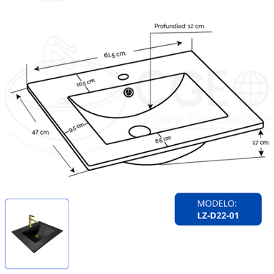 LAVAMANOS XM LZ-D22-01 LAVABO LOZA NEGRO - 4