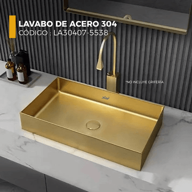 LAVADERO DE ACEROO DORADO CON DESAGUE LA30407-5538 - 2