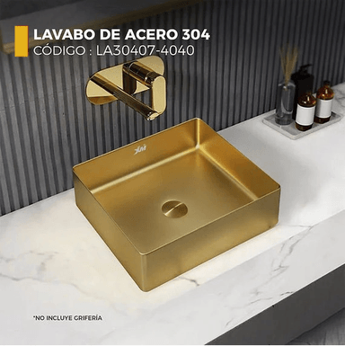 LAVADERO CUADRADO DE ACERO CON DESAGUE DORADO LA30407-4040 - 2