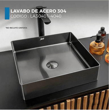 LAVADERO CUADRADO DE ACERO CON DESAGUE NEGRO LA30401-4040 - 2
