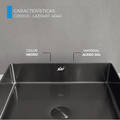 LAVADERO CUADRADO DE ACERO CON DESAGUE NEGRO LA30401-4040 - 3