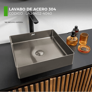 LAVADERO CUADRADO DE ACERO CON DESAGUE SATINADO LA30402-4040 - 2