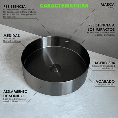 BOWL CIRCULAR DE ACERO CON DESAGUE NEGRO LA30401-R38 - 3