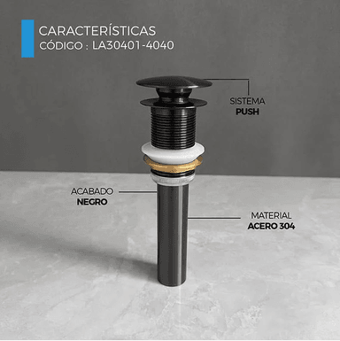 BOWL CIRCULAR DE ACERO CON DESAGUE NEGRO LA30401-R38 - 4