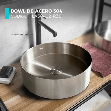 BOWL CIRCULAR DE ACERO CON DESAGUE SATINADO LA30402-R38 - 2