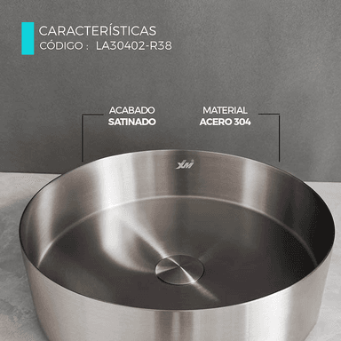 BOWL CIRCULAR DE ACERO CON DESAGUE SATINADO LA30402-R38 - 3