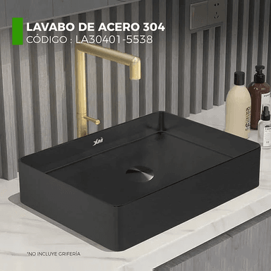 LAVADERO RECTANGULAR DE ACERO CON DESAGUE NEGRO LA30401-5538 - 2