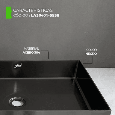 LAVADERO RECTANGULAR DE ACERO CON DESAGUE NEGRO LA30401-5538 - 3