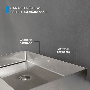 LAVADERO RECTANGULAR DE ACERO CON DESAGUE SATINADO LA30402-5538 - 3