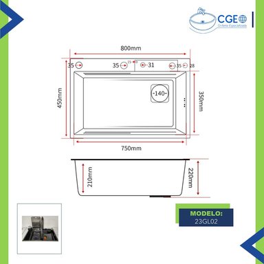 LAVADERO MULTIFUNCIONAL DE COCINA 23GL02 LED - 6