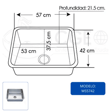LAVADERO DE ACERO INOXIDABLE PARA GRANITO WS5742 - 4