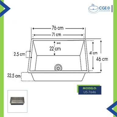 LAVADERO DE COCINA ACERO INOXIDABLE DE UNA POZA US-7646 - 4