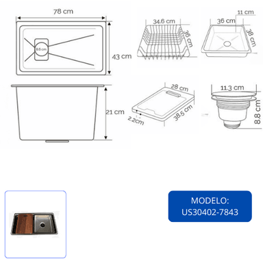 LAVADERO DE COCINA SATINADO US30402-7843 - 5