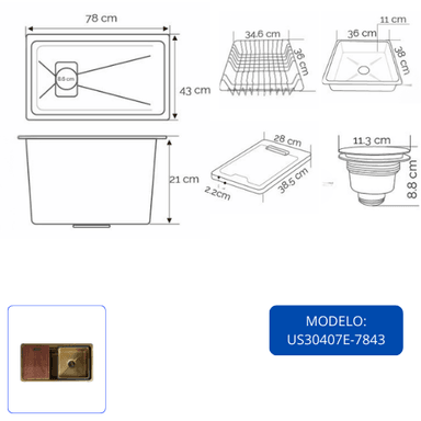 LAVADERO DE COCINA DORADO US30407E-7843 - 5