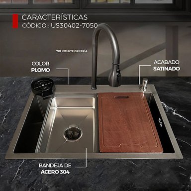 LAVADERO DE COCINA PLOMO US30402-7050 - 4