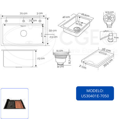 LAVADERO DE COCINA NEGRO US30401E-7050 - 5