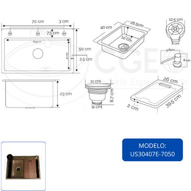 LAVADERO DE COCINA DORADO US30407E-7050 - 5
