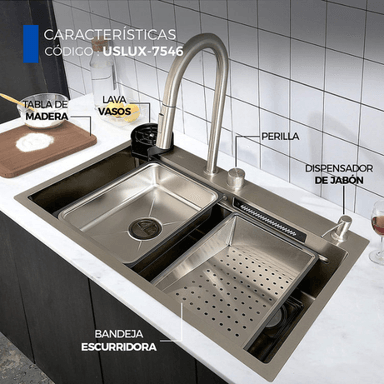 LAVADERO DE COCINA MULTIFUNCIONAL PLOMO USLUX-7546 - 3