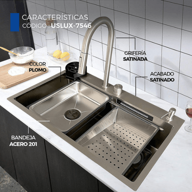 LAVADERO DE COCINA MULTIFUNCIONAL PLOMO USLUX-7546 - 4