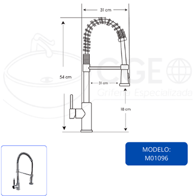 MEZCLADORA DE COCINA TIPO RESORTE CROMADA M01096 - 6