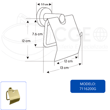 PORTA PAPEL DE ACERO DORADO 7116200G - 3