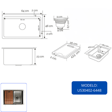 LAVADERO DE COCINA PLOMO US30402-6448 - 5