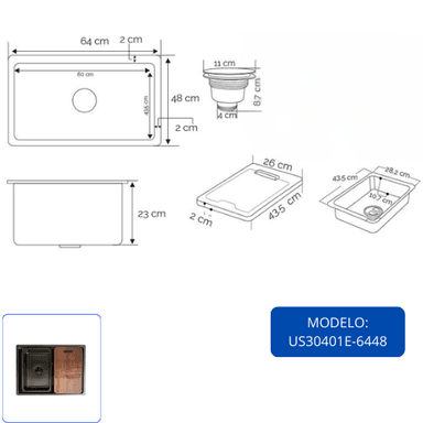 LAVADERO DE COCINA NEGRO US30401E-6448 - 5