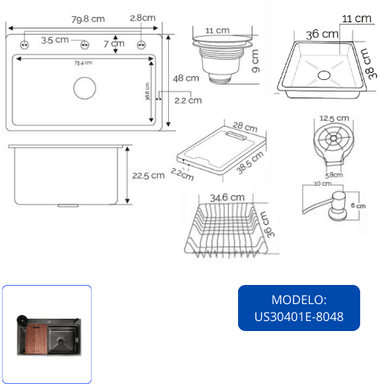 LAVADERO DE COCINA NEGRO US30401E-8048 - 5
