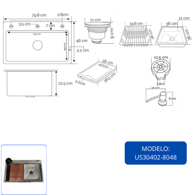 LAVADERO DE COCINA PLOMO US30402-8048 - 5