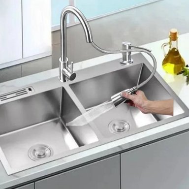 LAVADERO DE COCINA DE ACERO 2 POZAS CON PORTA CUCHILLOS PLOMO PRM-8448 - 2