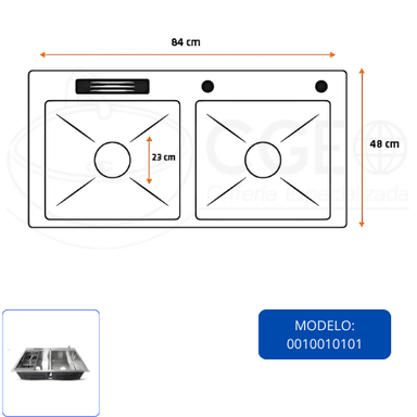 LAVADERO DE COCINA DE ACERO 2 POZAS CON PORTA CUCHILLOS PLOMO PRM-8448 - 6