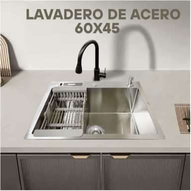 LAVADERO DE COCINA ACERO CON PORTA CUCHILLO SATINADO PRM-6045S - 2