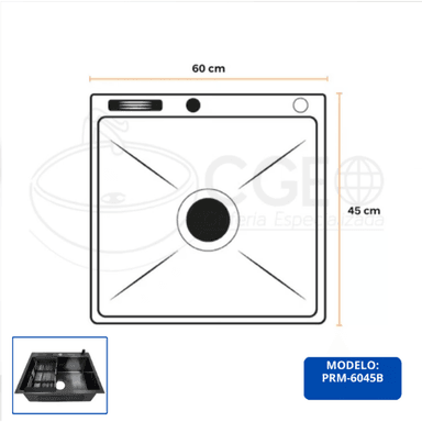LAVADERO DE COCINA ACERO CON PORTA CUCHILLO NEGRO PRM-6045B - 4