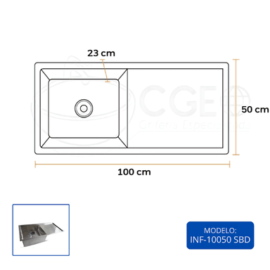 LAVADERO DE COCINA ACERO 304 CON ESCURRIDERO SATINADO INF-10050 SBD - 4