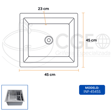 LAVADERO DE COCINA ACERO INOXIDABLE SATINADO INF-4545S - 4