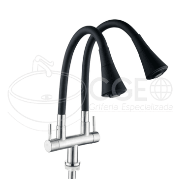LLAVE DE COCINA CON DOBLE PICO FLEXIBLE AL MUEBLE NEGRO SGL4 - 1
