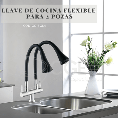 LLAVE DE COCINA CON DOBLE PICO FLEXIBLE AL MUEBLE NEGRO SGL4 - 2